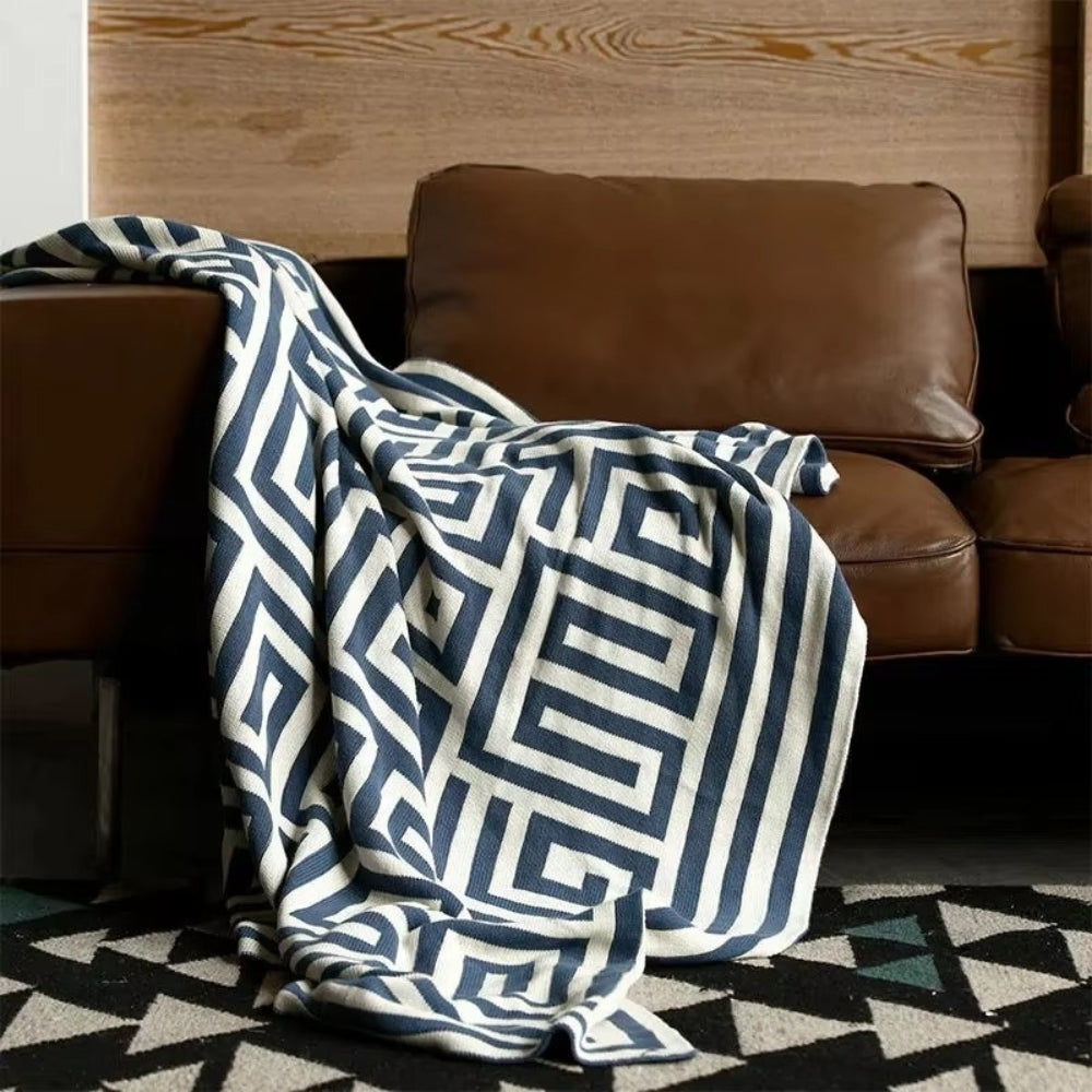 Labyrinthine Geometric Jacquard Throw Blanket — alternate angle view