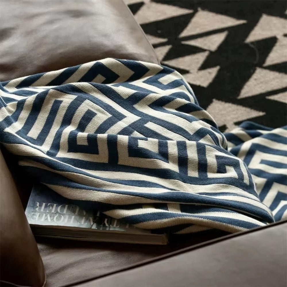 Labyrinthine Geometric Jacquard Throw Blanket — product detail view