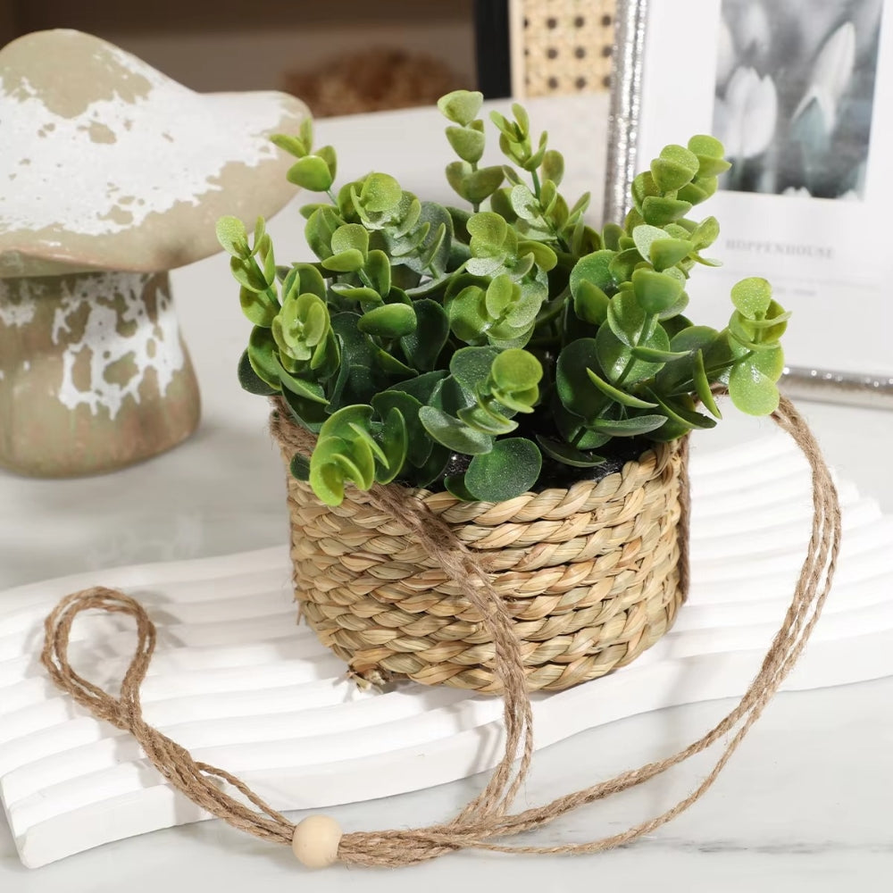 Leafara Hanging Artificial Plant In Woven Basket Pot — alternate angle view