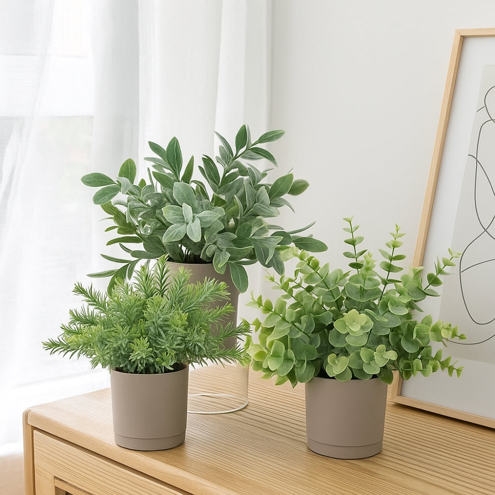 Leafora Artificial Plants in Modern Pots Decor | 3pcs Set — product in use
