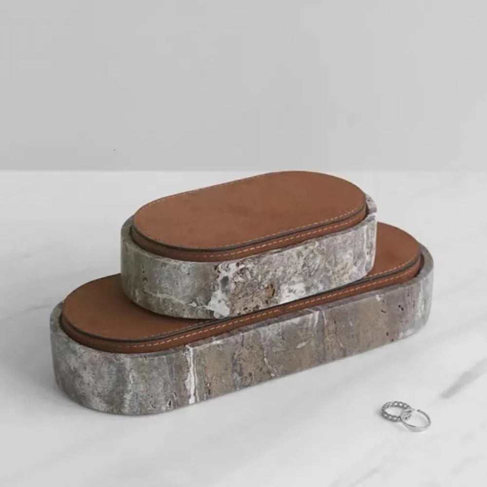 Marble Leather Lid Jewellery Storage Box — product detail view