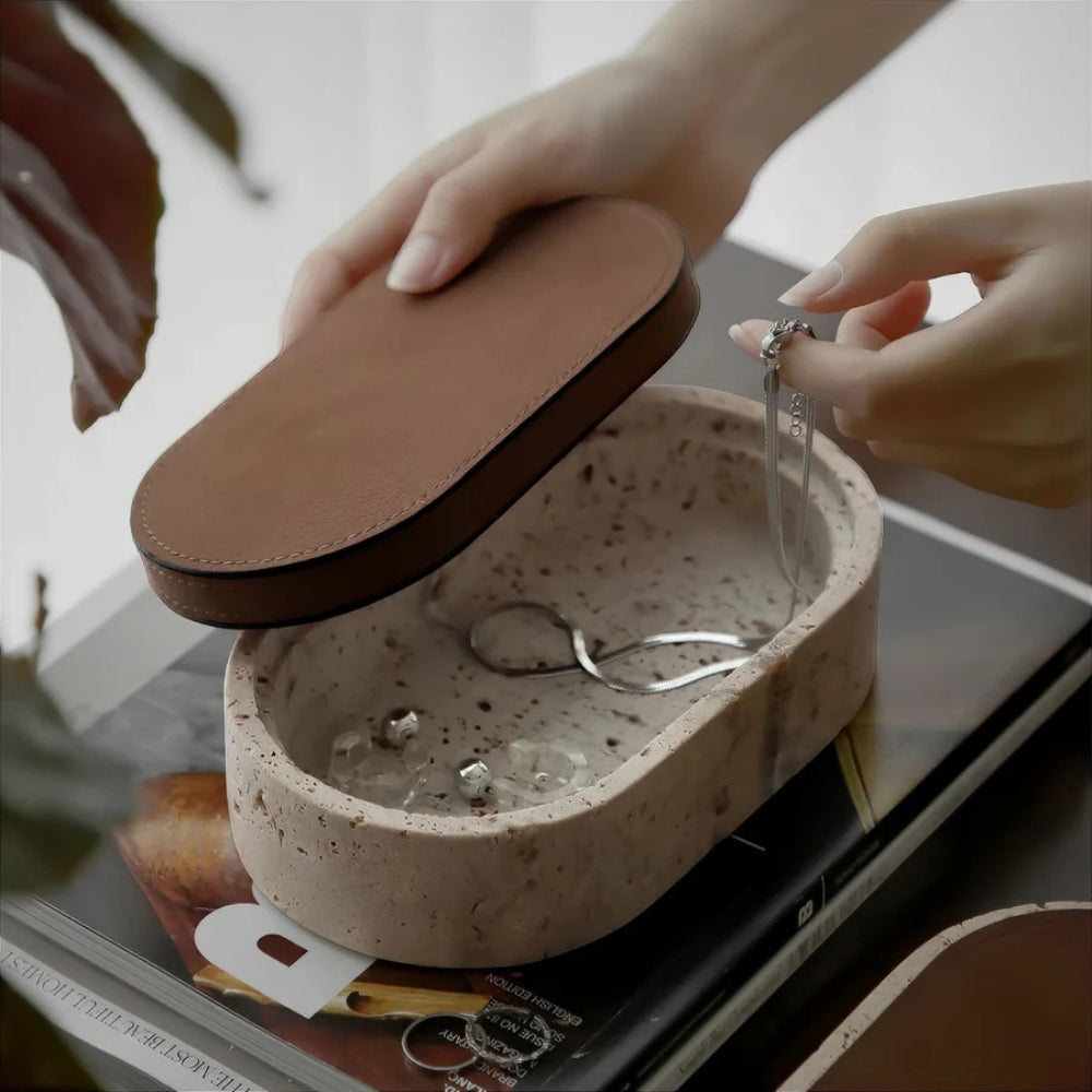 Marble Leather Lid Jewellery Storage Box — main product photo