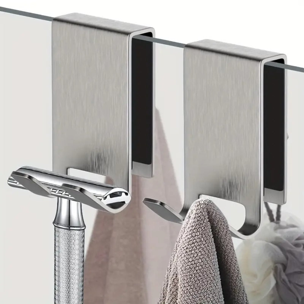 On Glass Stainless Shower Door Hooks — product close-up