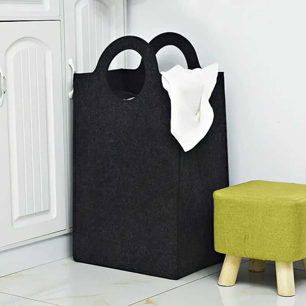 Oxford Fold Felt Laundry Basket — lifestyle shot