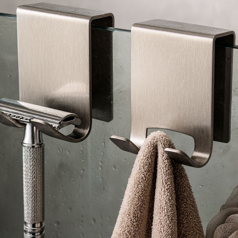 On Glass Stainless Shower Door Hooks — main product photo