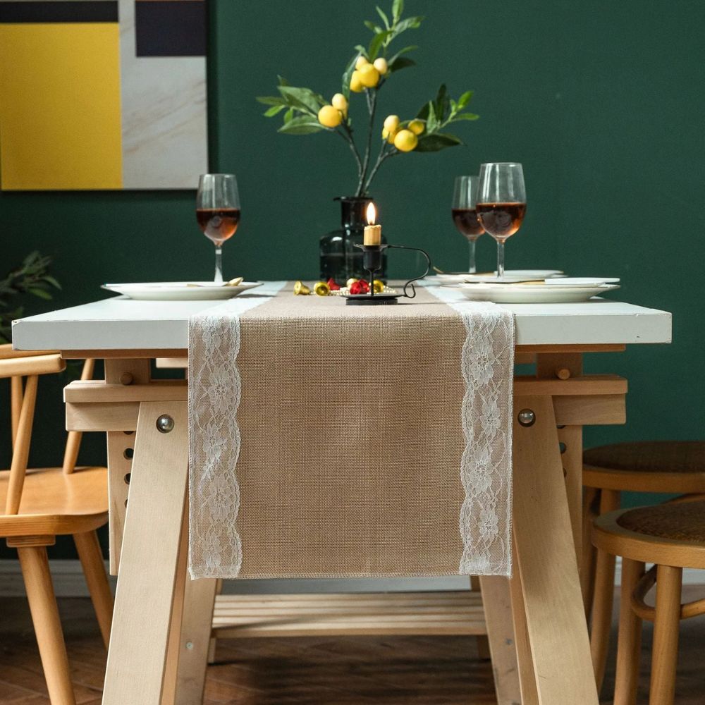 Ornate Blossom Lace Edge Table Runner — product in use