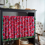 Graceful Red Floral Linen Cabinet Window Curtain — main product photo