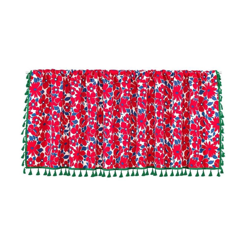 Graceful Red Floral Linen Cabinet Window Curtain — alternate angle view