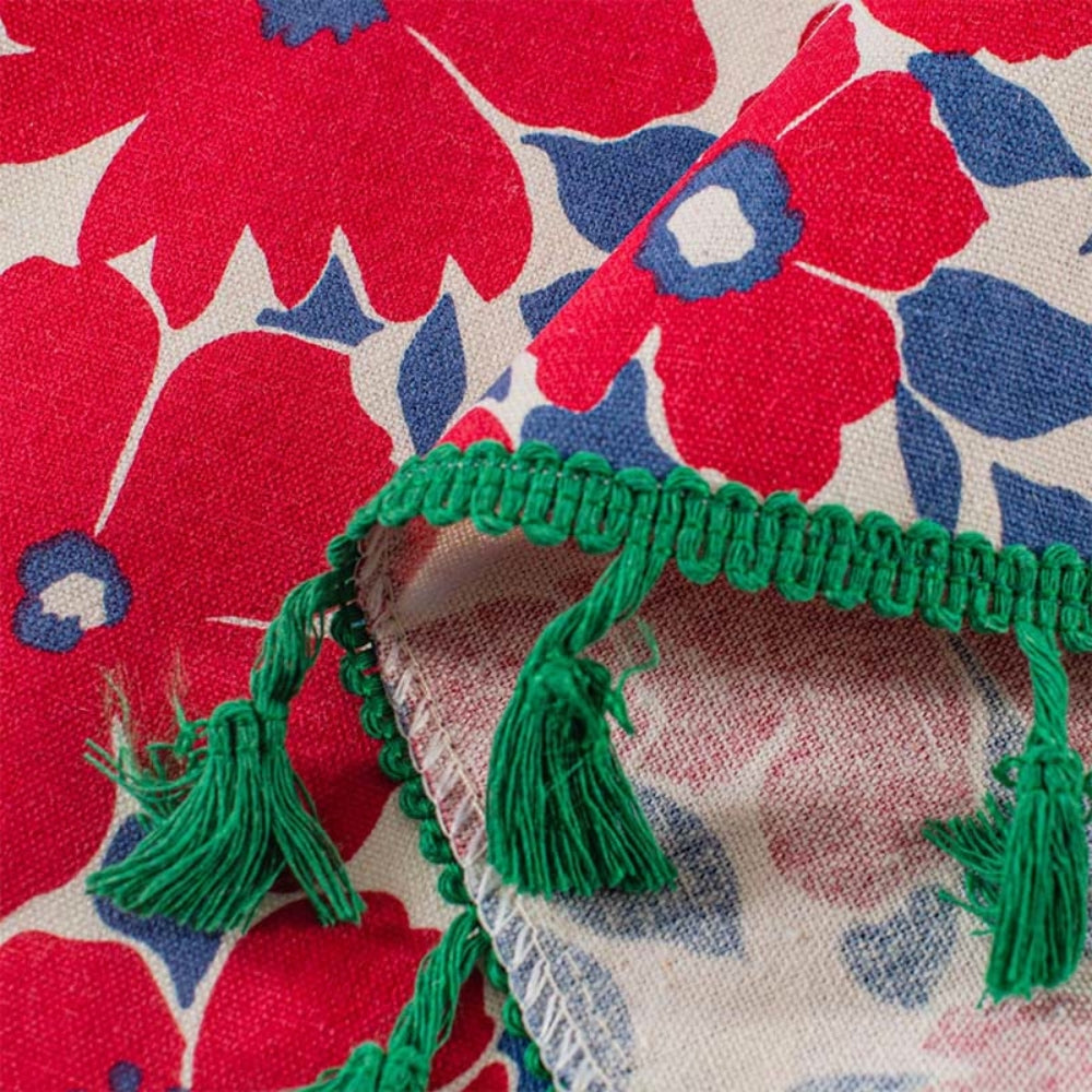 Graceful Red Floral Linen Cabinet Window Curtain — additional view