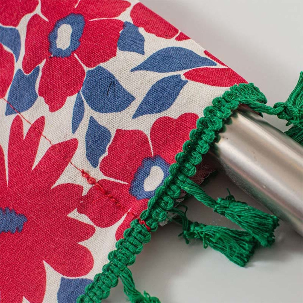 Graceful Red Floral Linen Cabinet Window Curtain — product feature detail