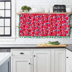 Graceful Red Floral Linen Cabinet Window Curtain — product in use