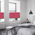 Graceful Red Floral Linen Cabinet Window Curtain — lifestyle shot