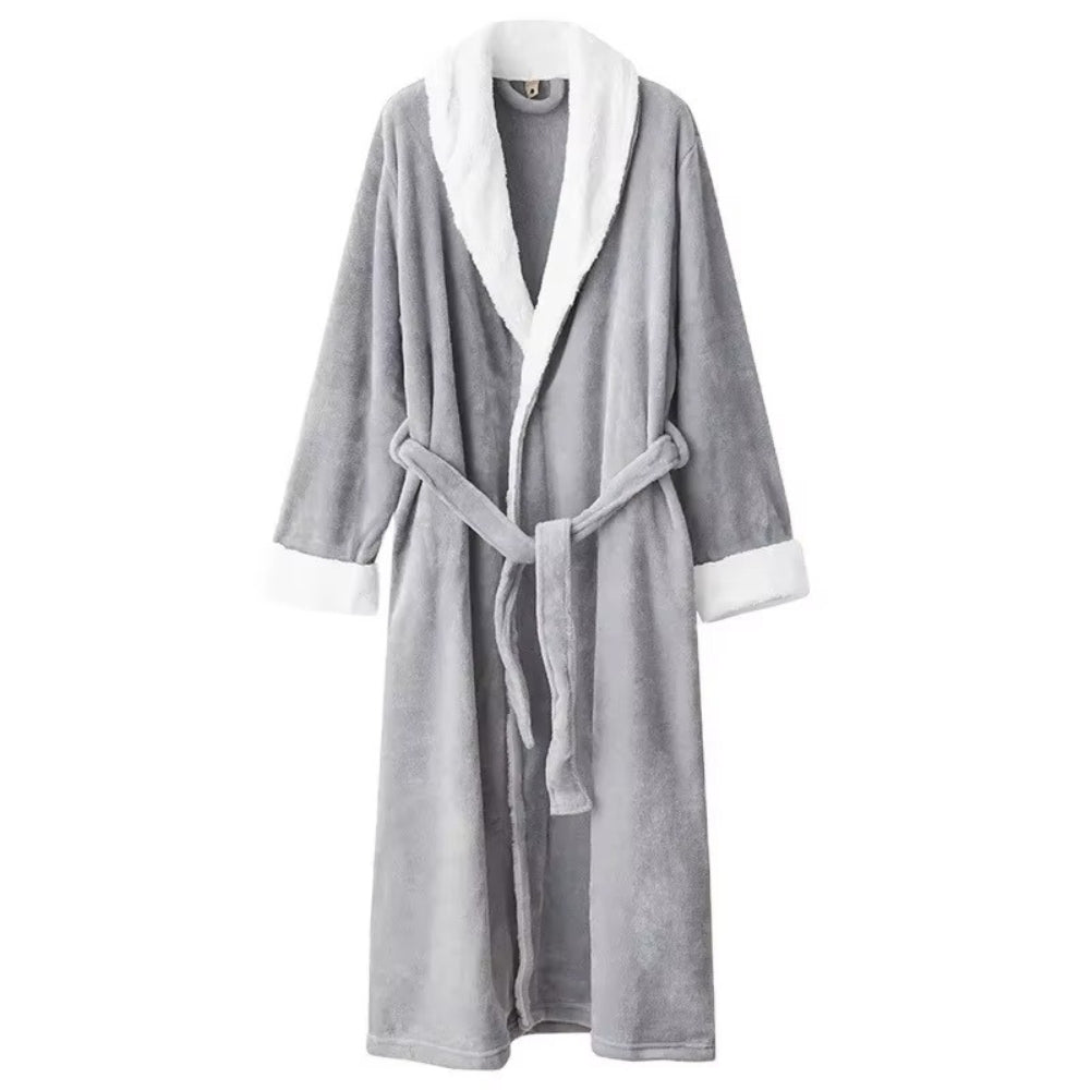Plush Fleece Contrast Trim Bathrobe — product in use