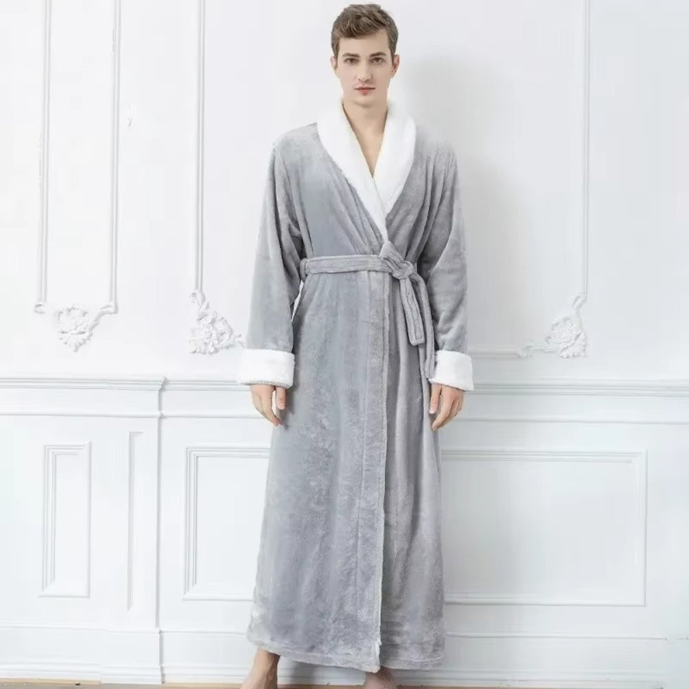 Plush Fleece Contrast Trim Bathrobe — alternate angle view