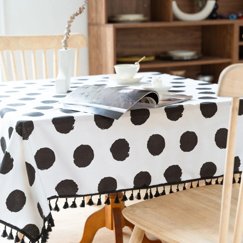 Polka Charm Tassel Table Cloth — product close-up