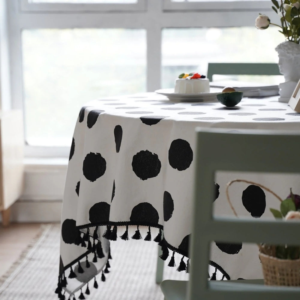 Polka Charm Tassel Table Cloth — lifestyle shot