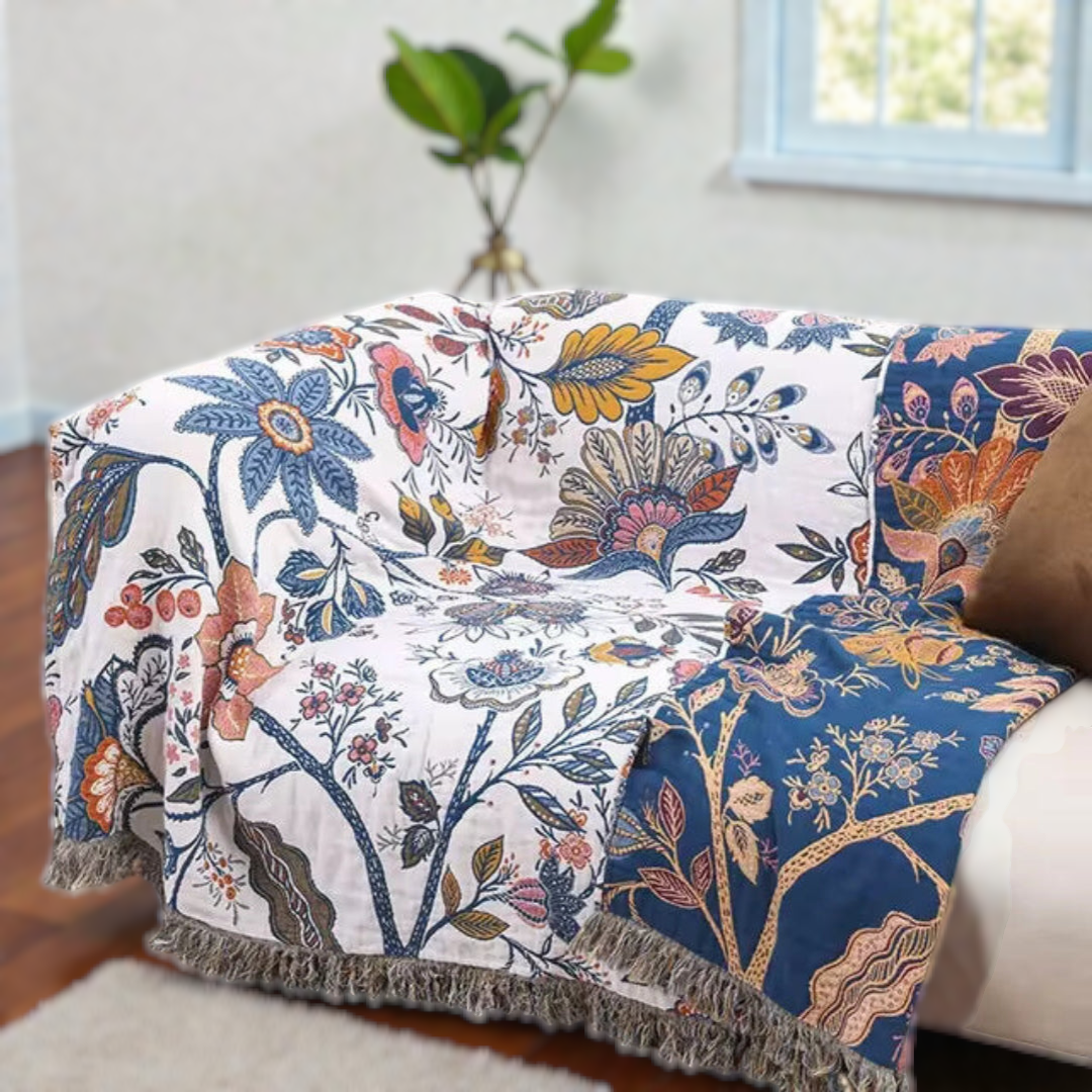 Reversible Floral Cotton Throw — view 3