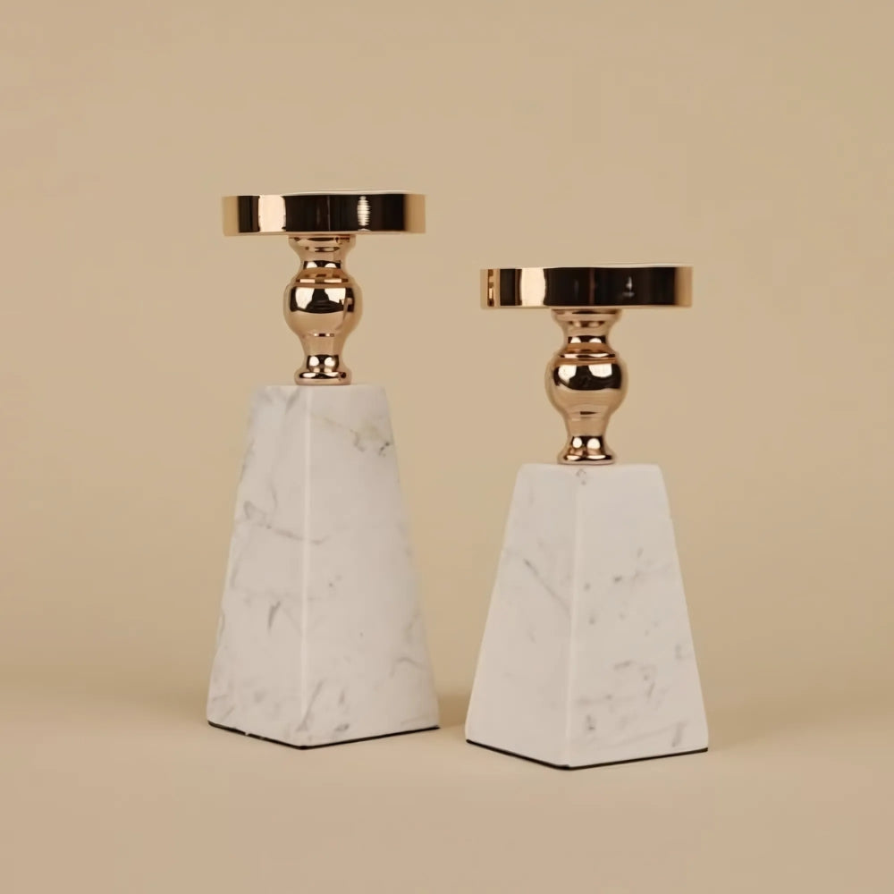 Pyramid Gold Marble Candle Holder — alternate angle view