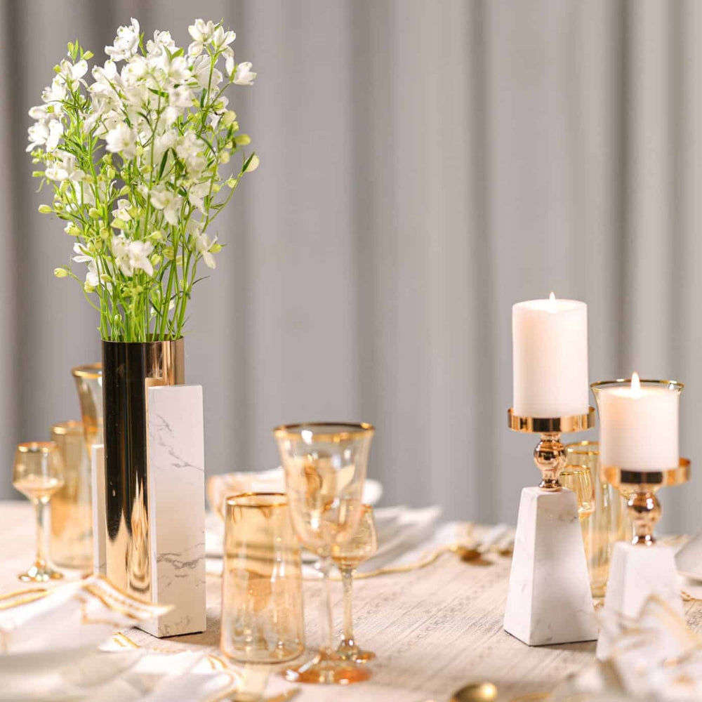 Pyramid Gold Marble Candle Holder — product in use