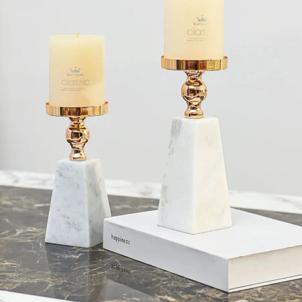 Pyramid Gold Marble Candle Holder — lifestyle shot