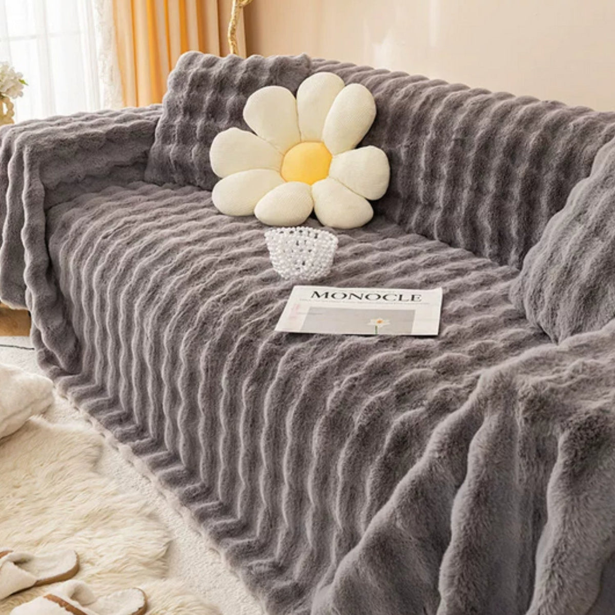 Rabbit Faux Fur Blanket Soft Sofa Cover — product feature detail
