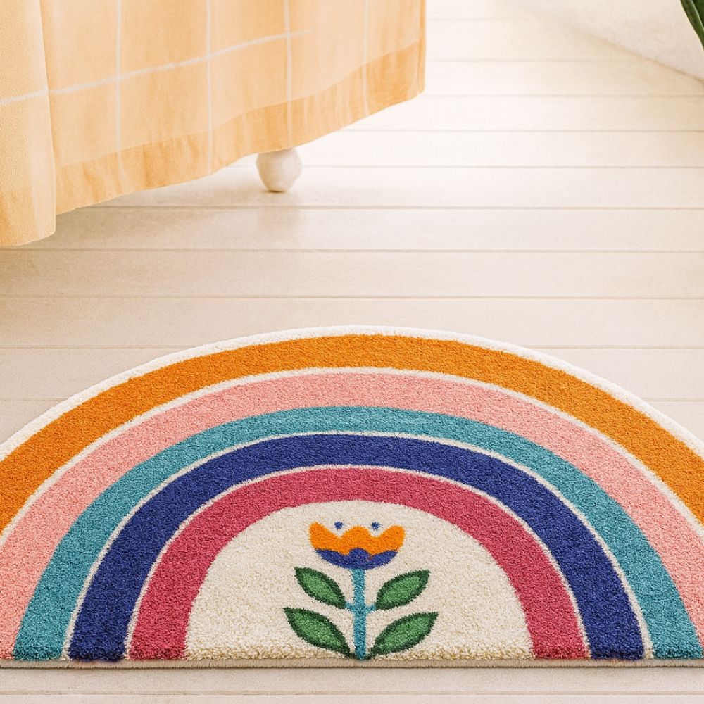 Rainbow Glow Half-Moon Bath Mat — product in use