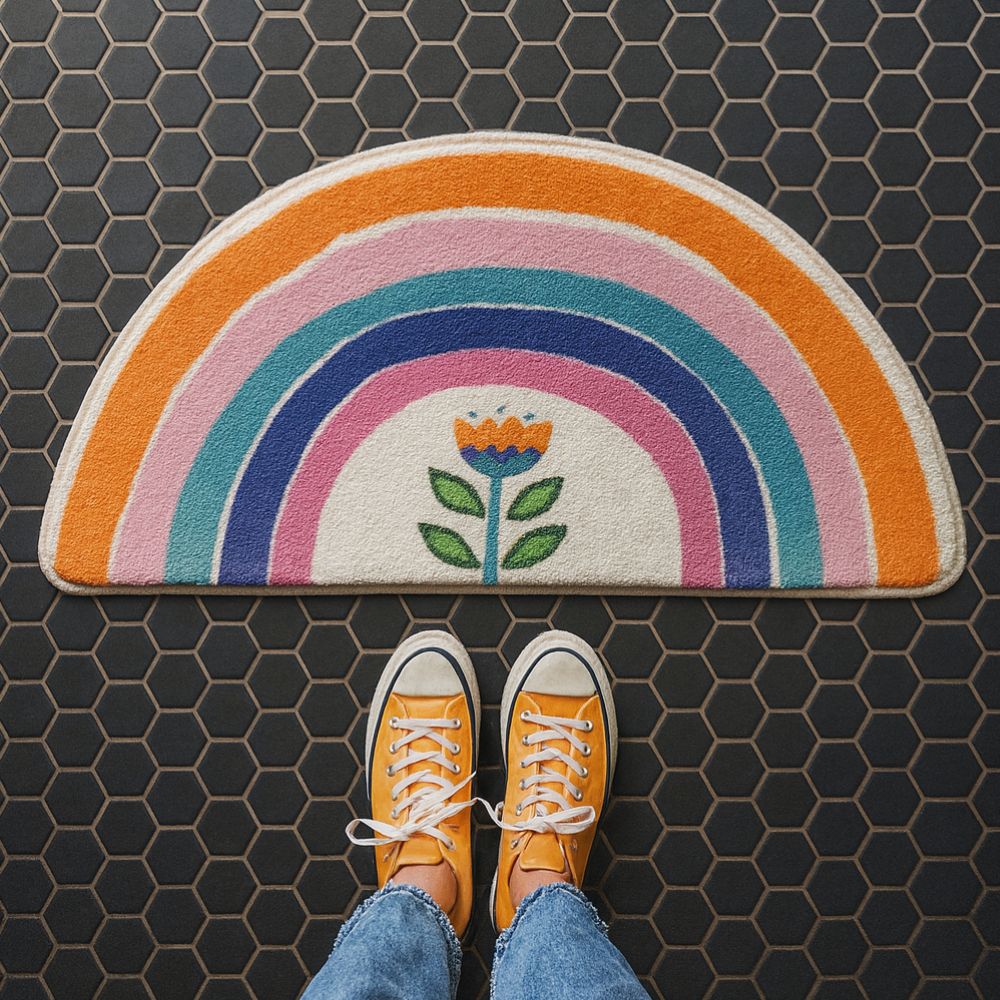 Rainbow Glow Half-Moon Bath Mat — product close-up
