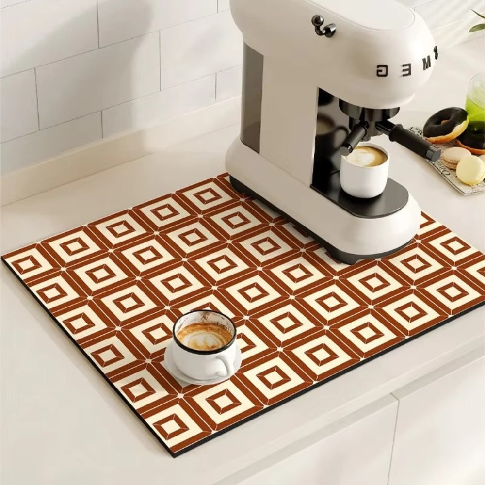 Retro Tile Design Absorbent Coffee Mat — alternate angle view