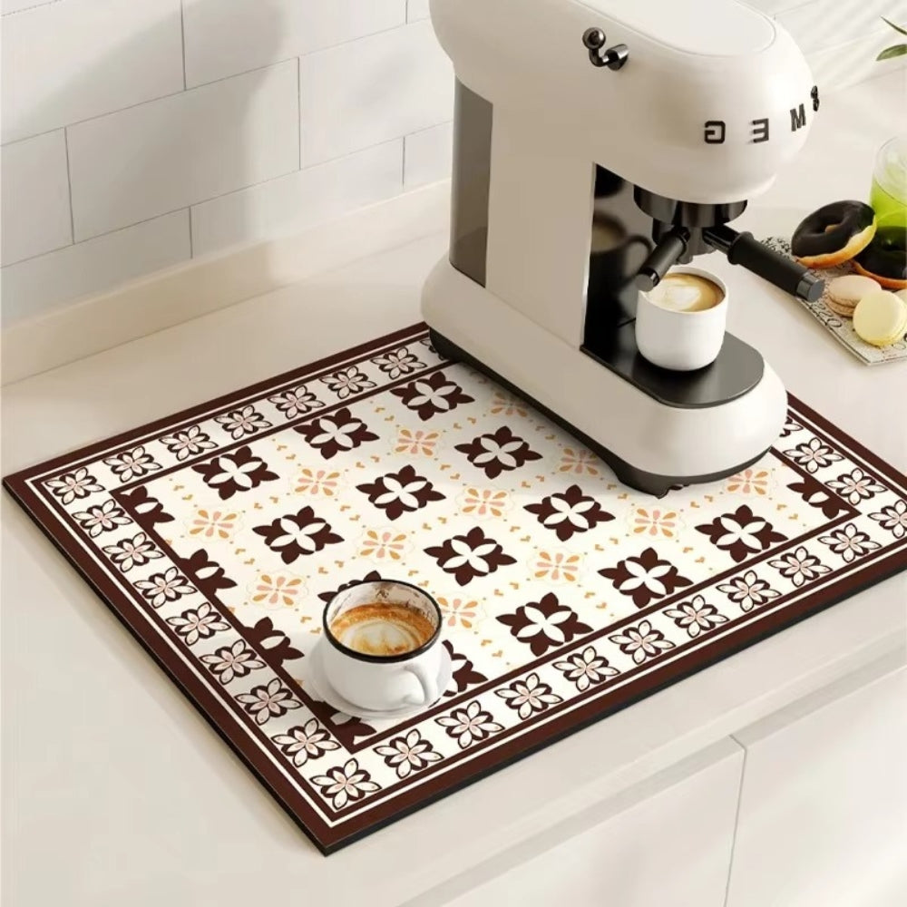 Retro Tile Design Absorbent Coffee Mat — product feature detail