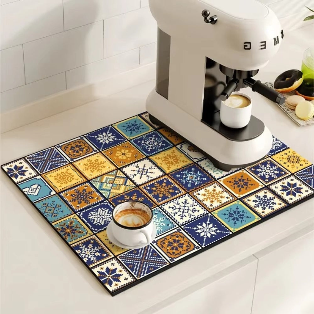 Retro Tile Design Absorbent Coffee Mat — lifestyle shot