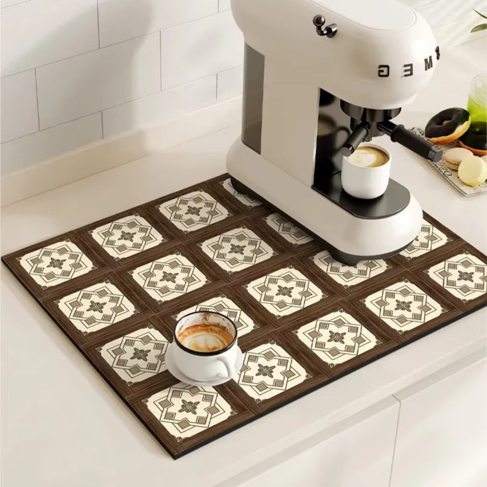 Retro Tile Design Absorbent Coffee Mat — product detail view
