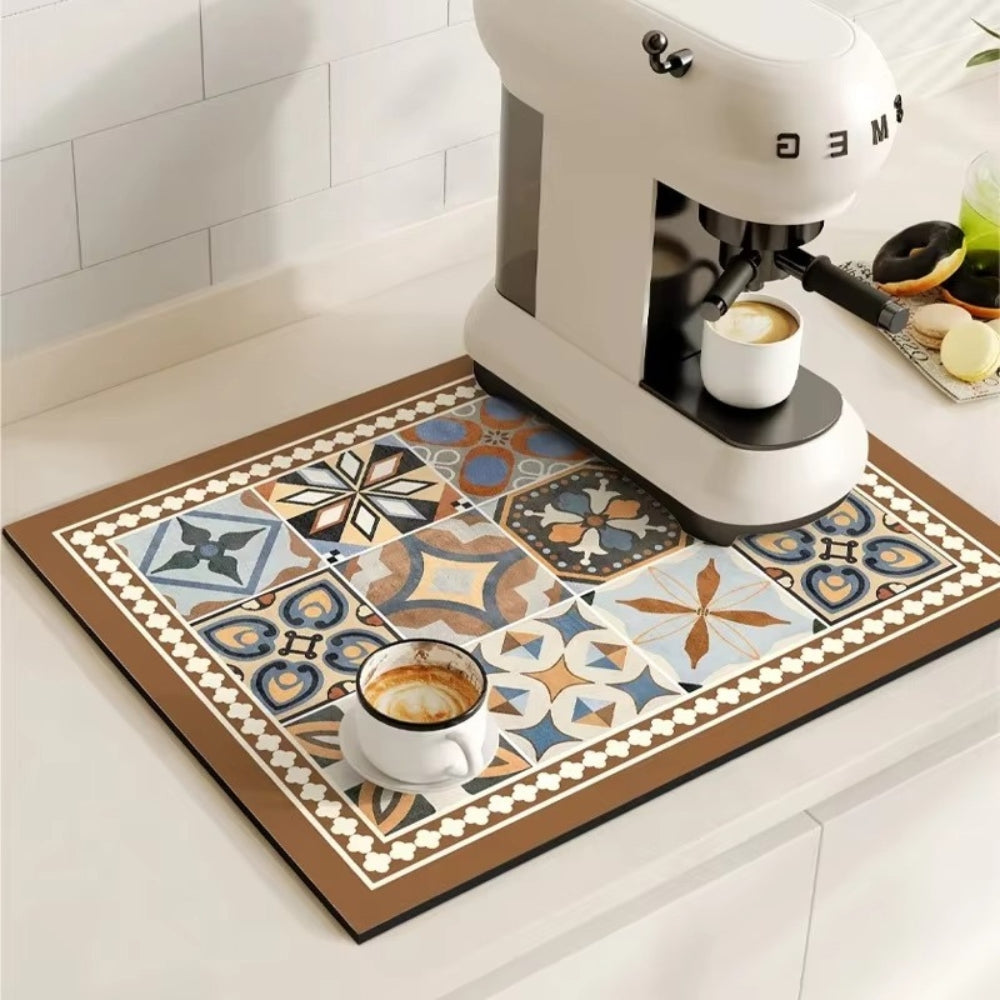 Retro Tile Design Absorbent Coffee Mat — product close-up