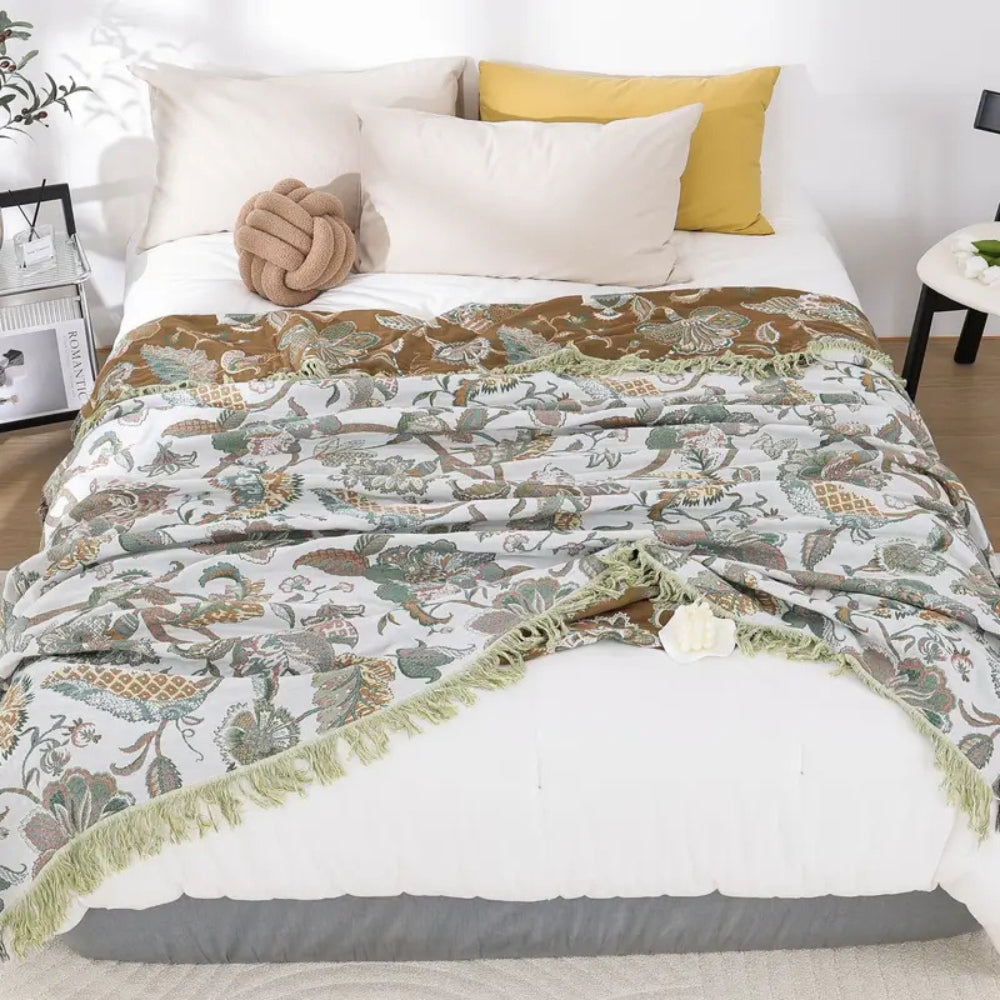 Reverie Floral Tassel Cotton Blanket — product feature detail