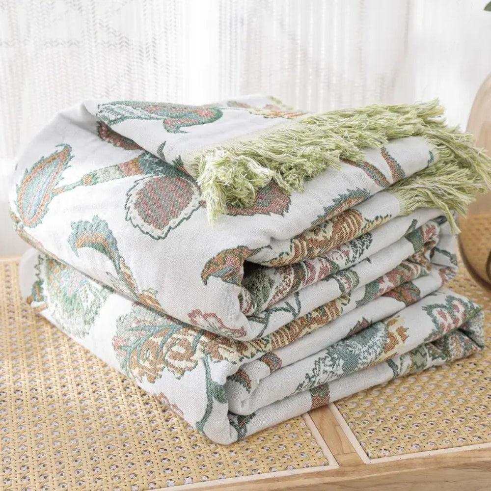Reverie Floral Tassel Cotton Blanket — product close-up