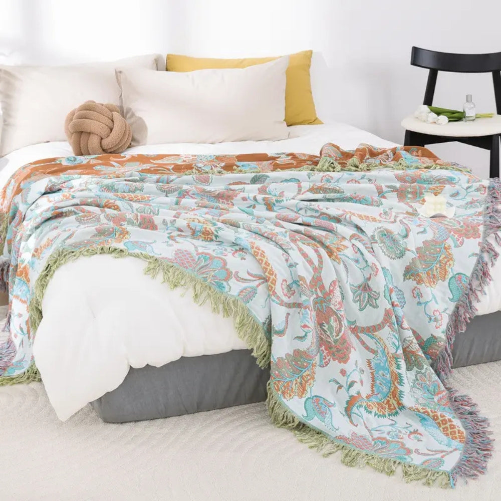 Reverie Floral Tassel Cotton Blanket — alternate angle view