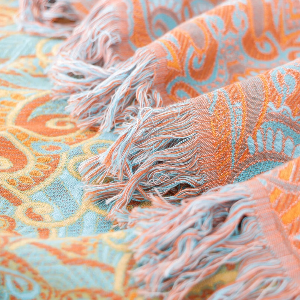 Reversible Paisley Bohemian Cotton Blanket — additional view
