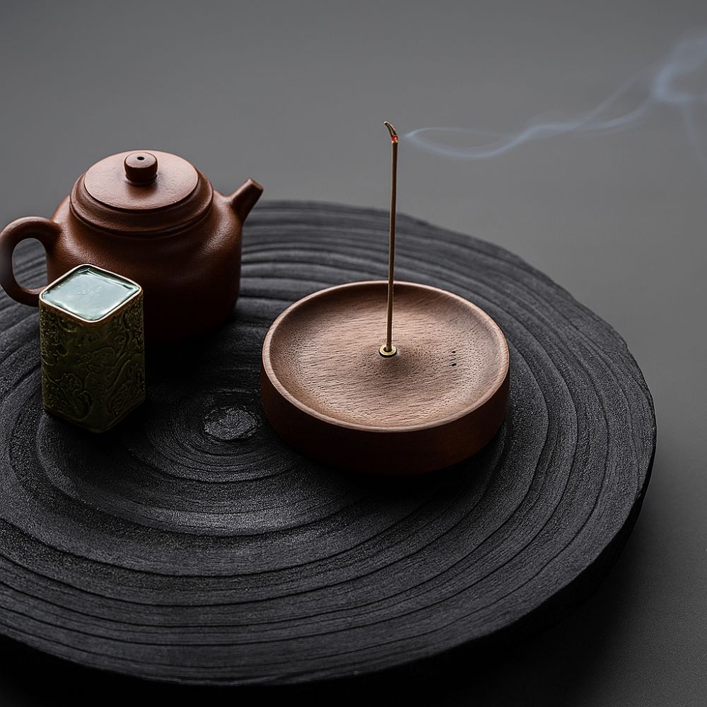 Round Ash Catcher Wood Incense Stick Holder — product detail view
