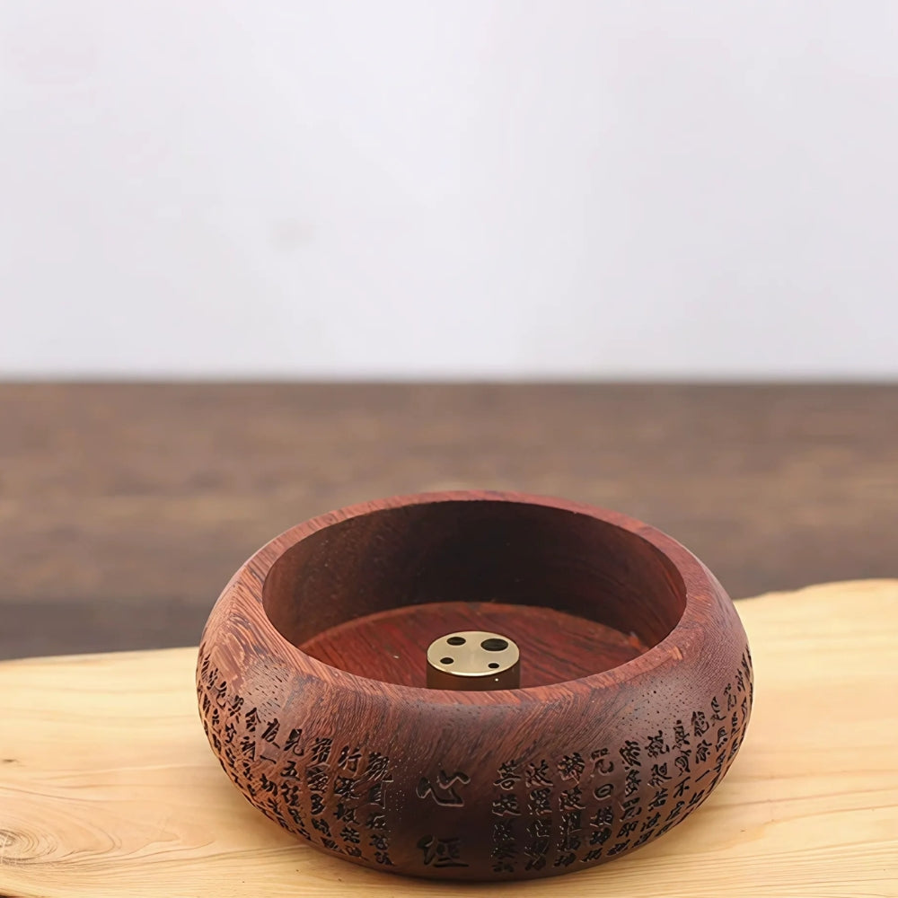Round Solid Wood Incense Stick Holder — alternate angle view