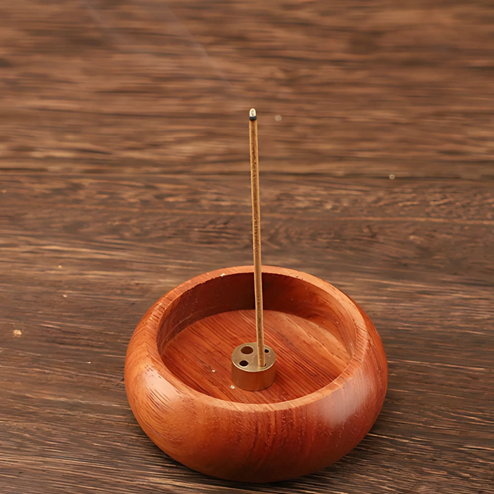 Round Solid Wood Incense Stick Holder — lifestyle shot