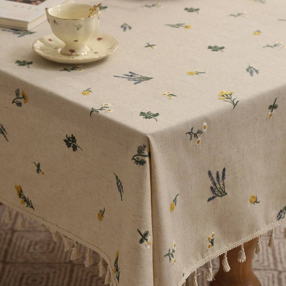 Rustic Bloom Tassel Tablecloth — product detail view