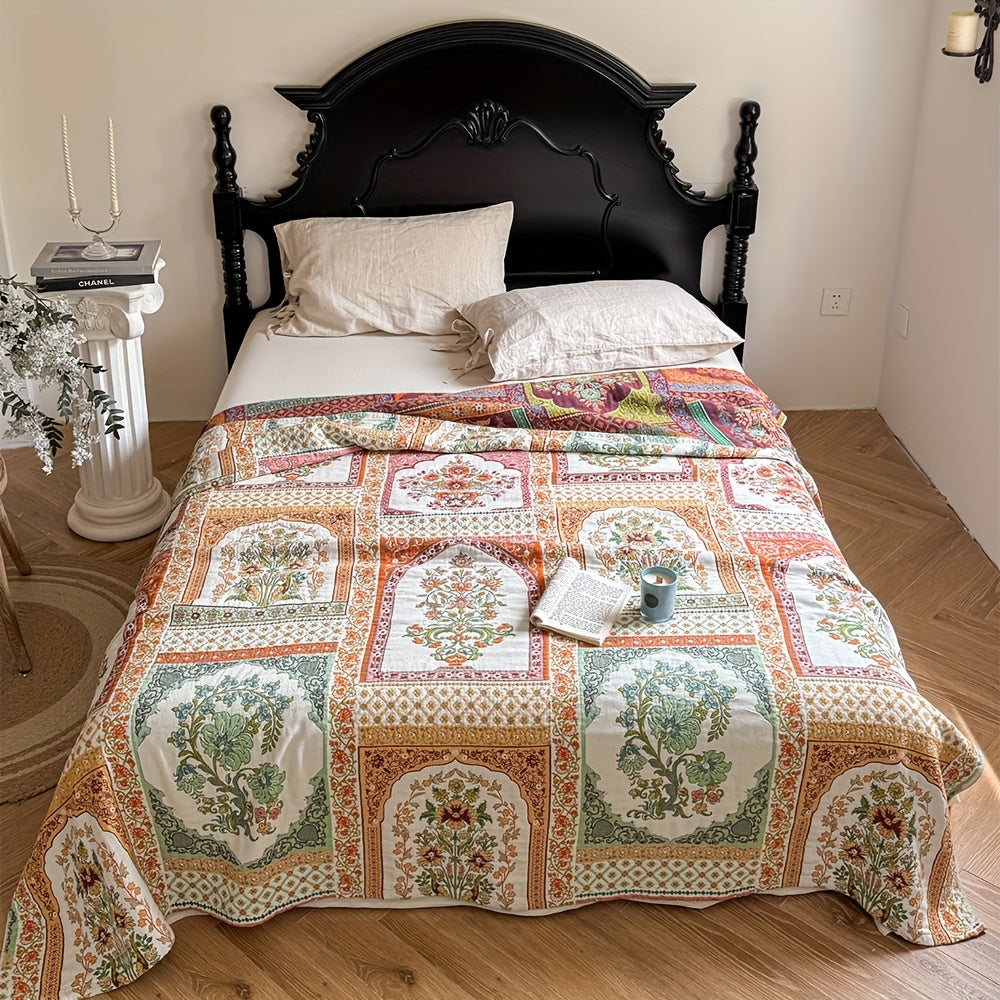 Rustic Floral Patchwork Bedspread — product detail view