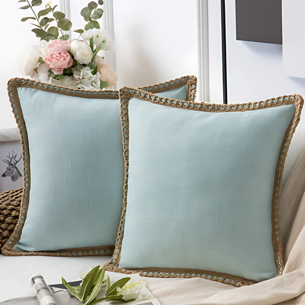 Rustic Linen Trim Decorative Cushion Cover