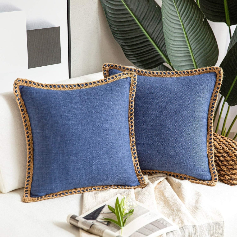 Rustic Linen Trim Decorative Cushion Cover — size and scale reference