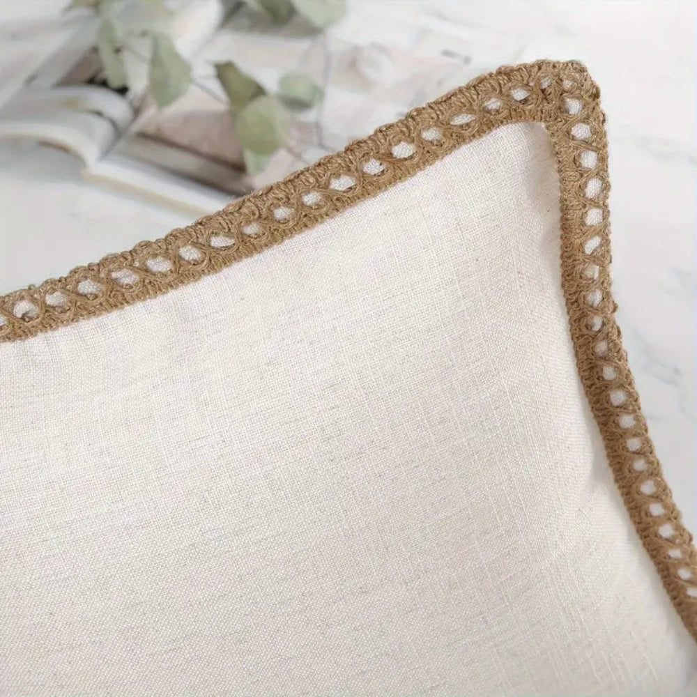 Rustic Linen Trim Decorative Cushion Cover — lifestyle shot