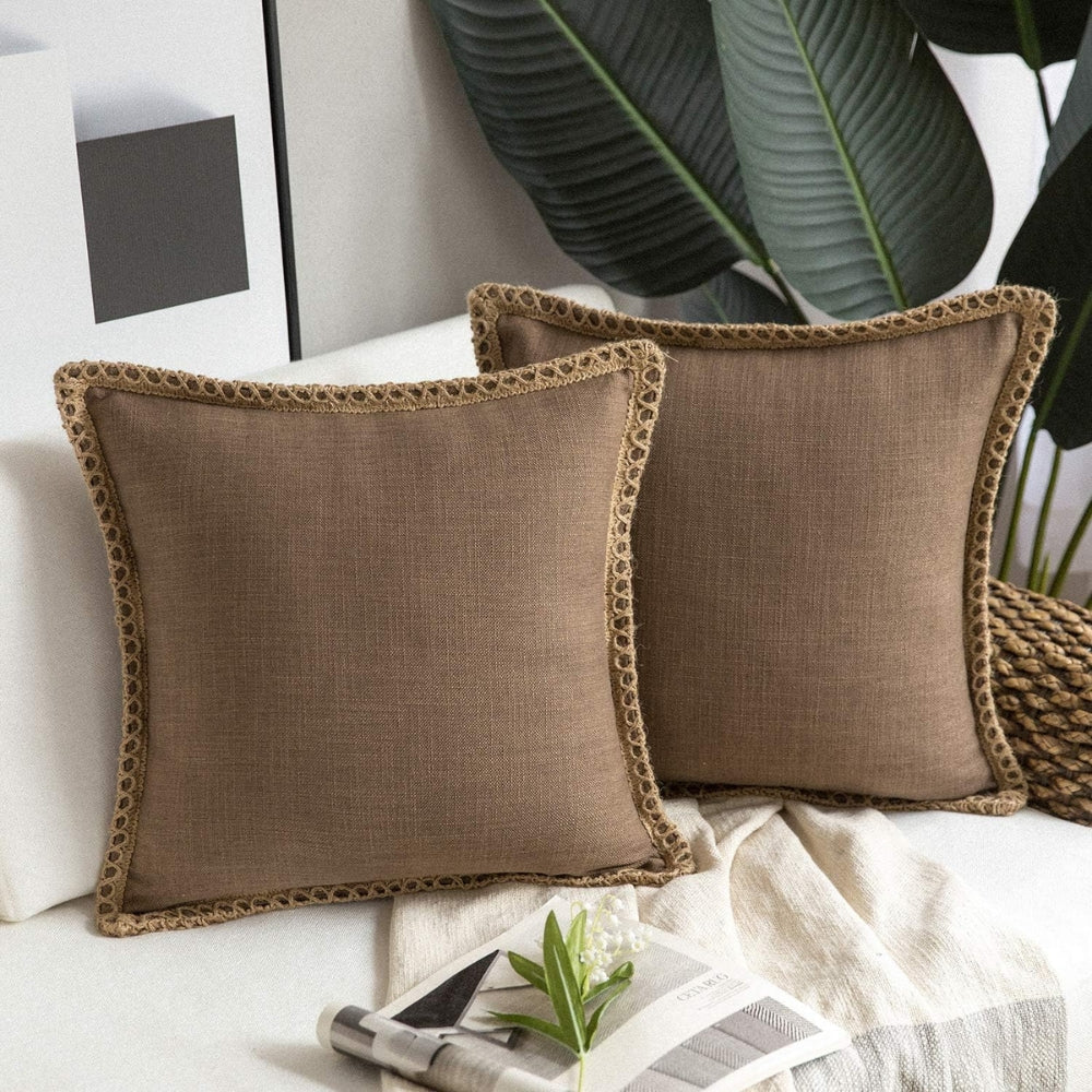 Rustic Linen Trim Decorative Cushion Cover — main product photo
