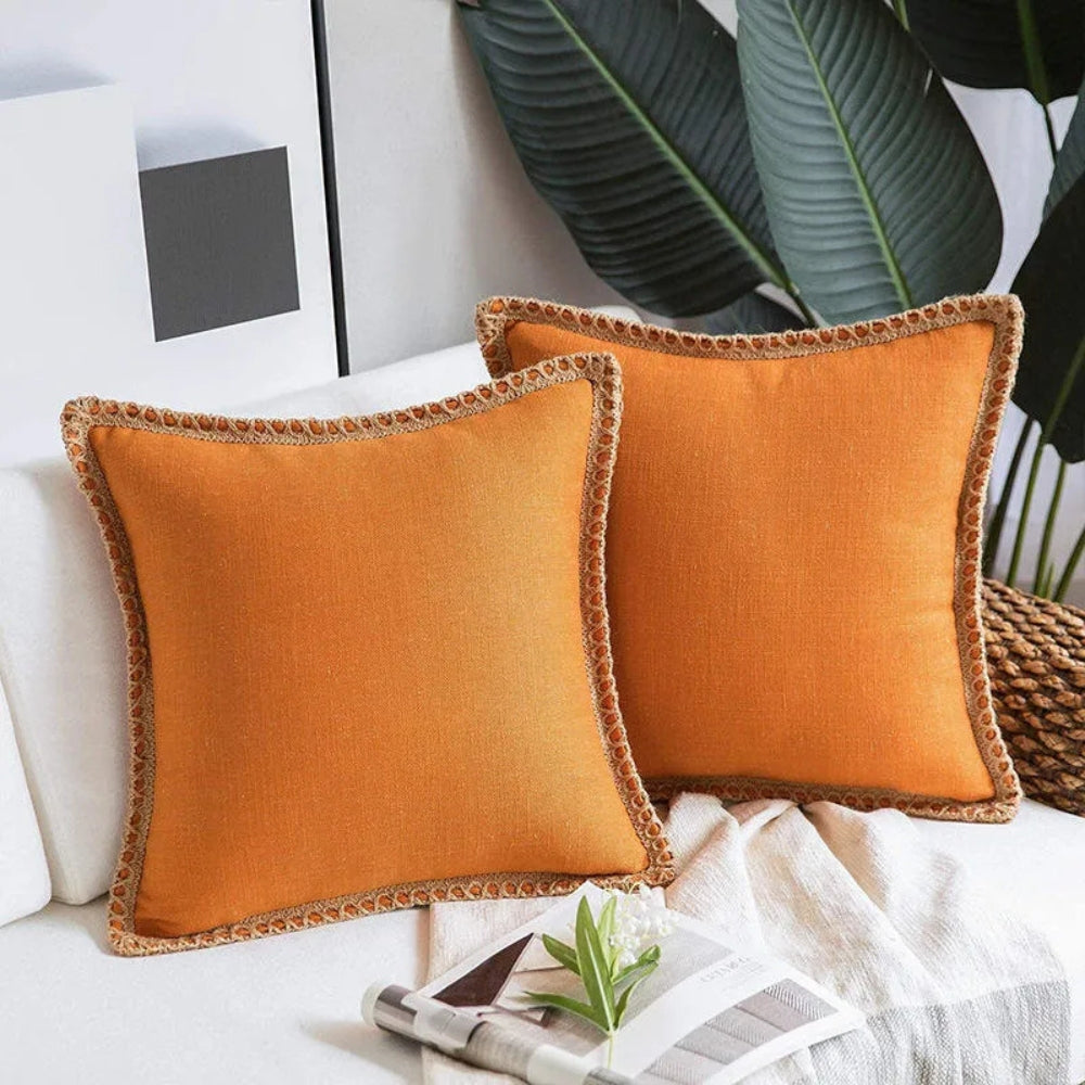 Rustic Linen Trim Decorative Cushion Cover — additional view