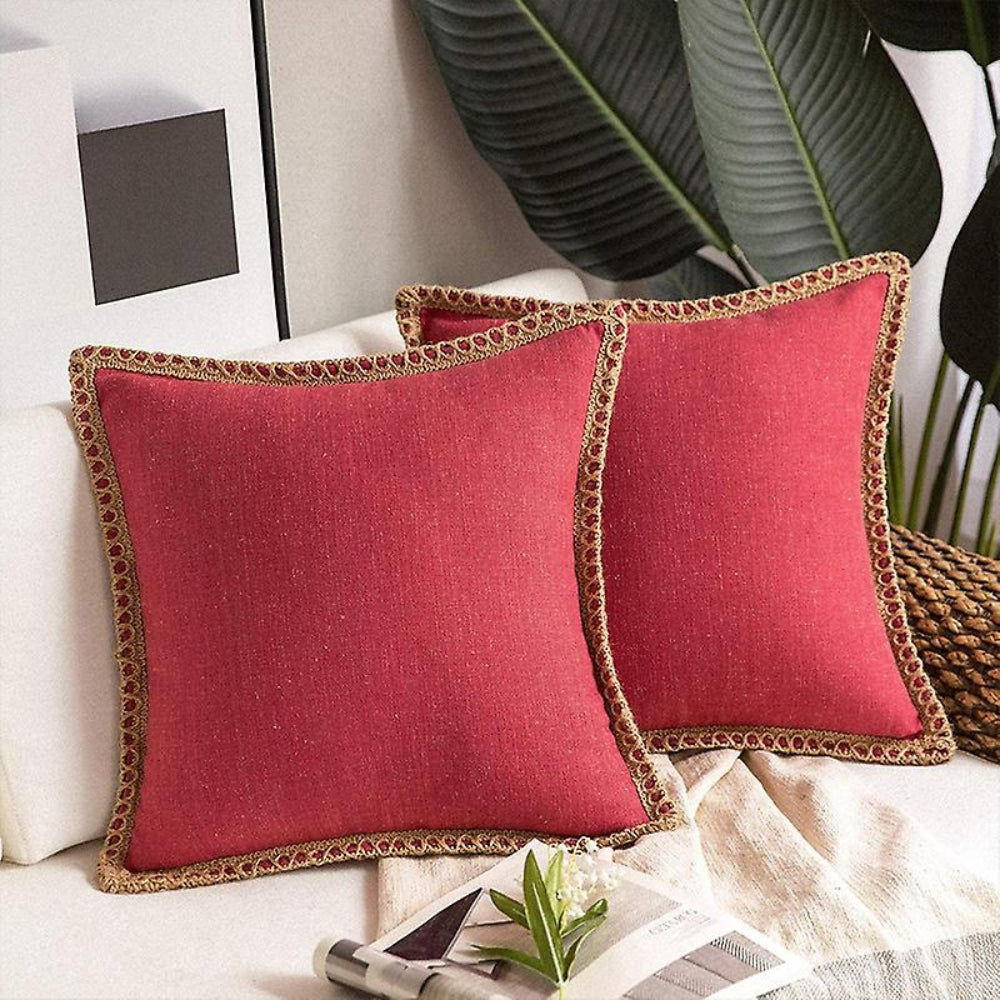 Rustic Linen Trim Decorative Cushion Cover — product feature detail