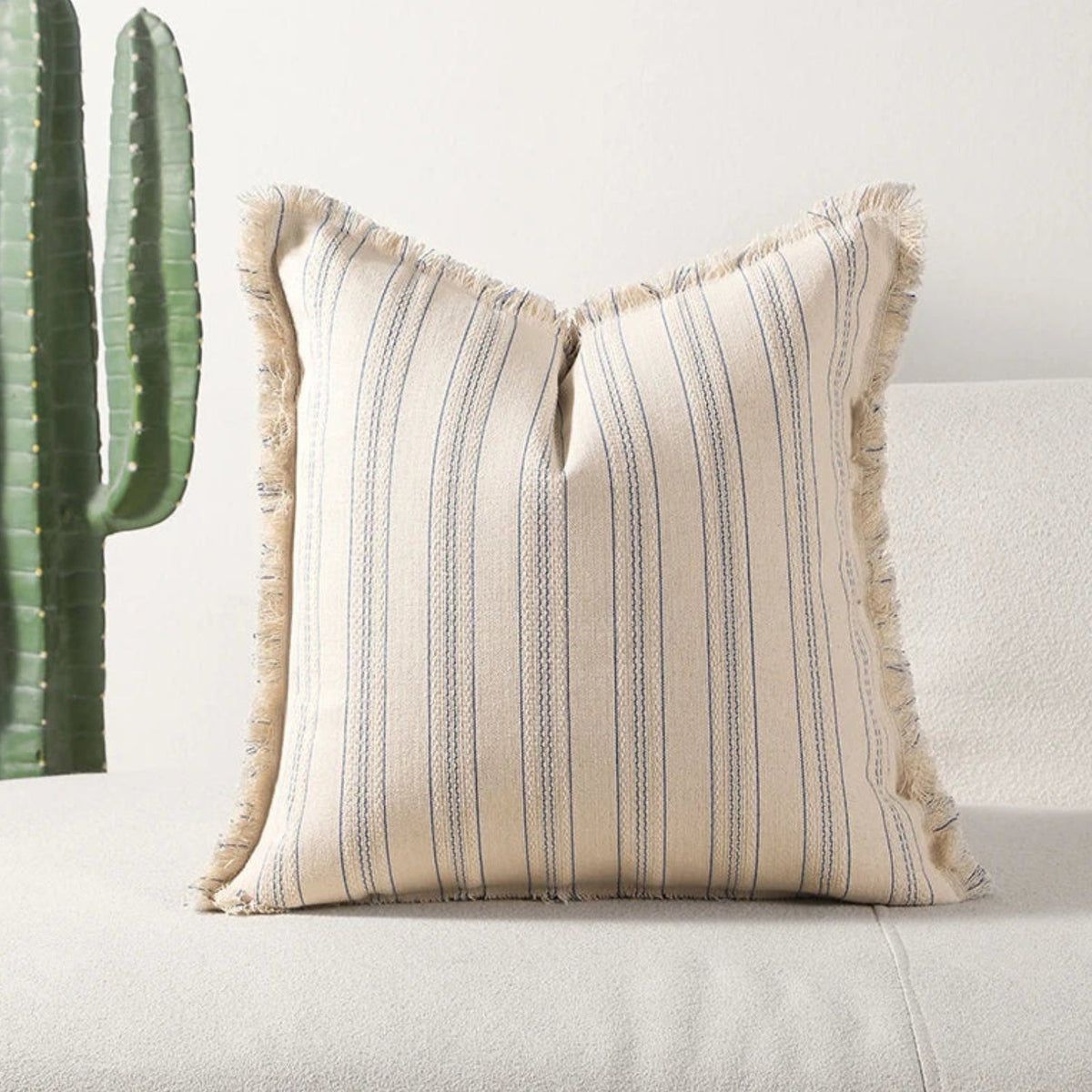 Scandi Stripe Textured Fringe Cushion Cover — alternate angle view
