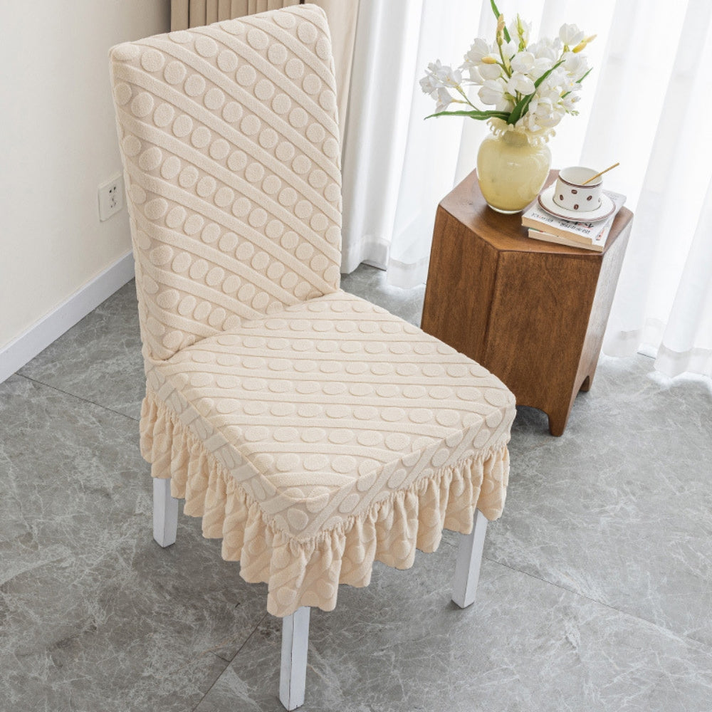 Seraphine Embossed Oval Knitting Dining Chair Cover — product in use