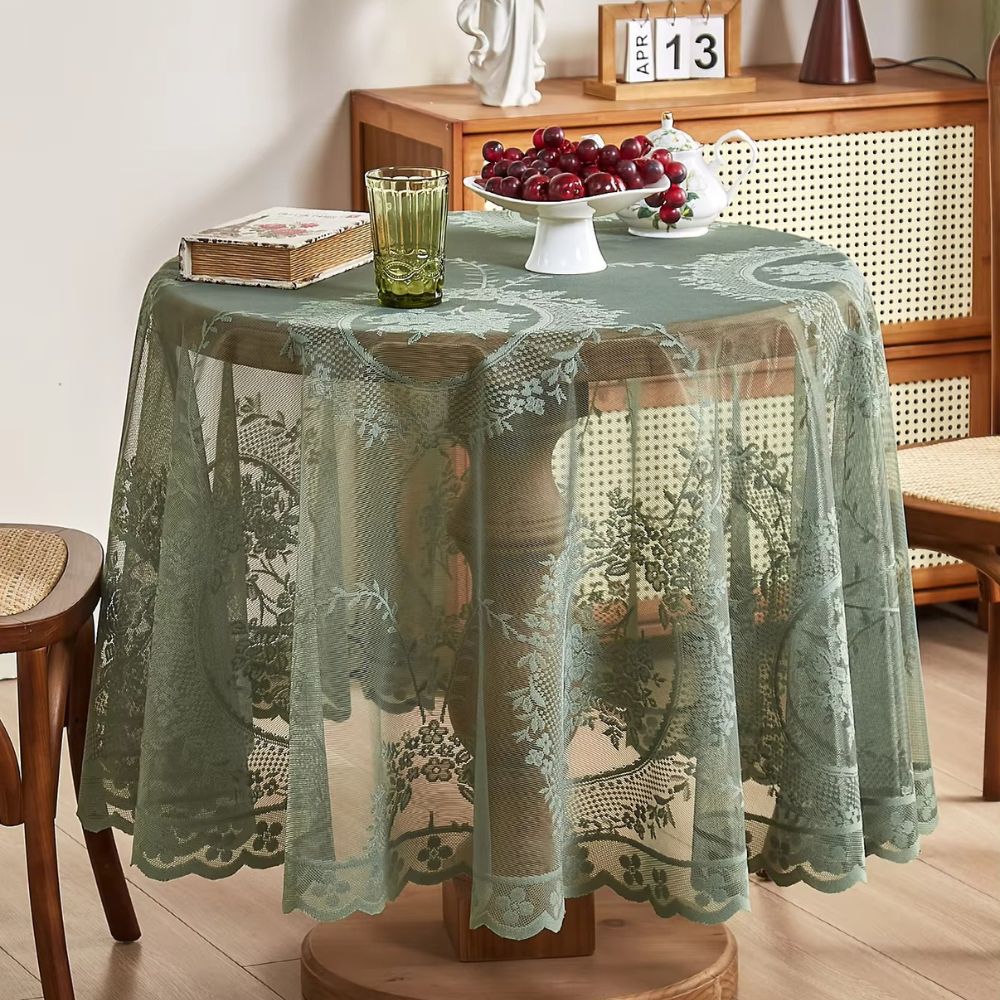 Sheer Lace Round Floral Tablecloth — material texture close-up